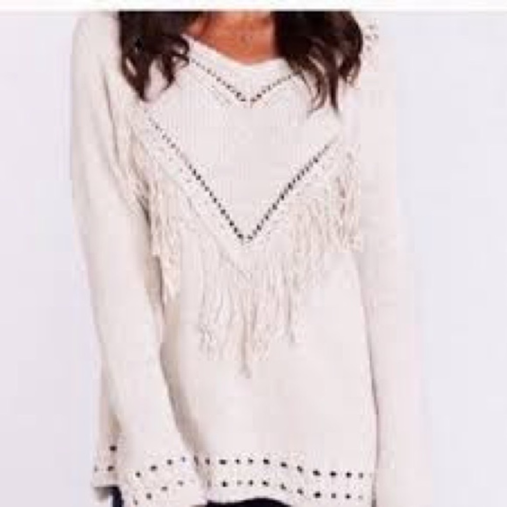 Cream Fringe Knit Sweater